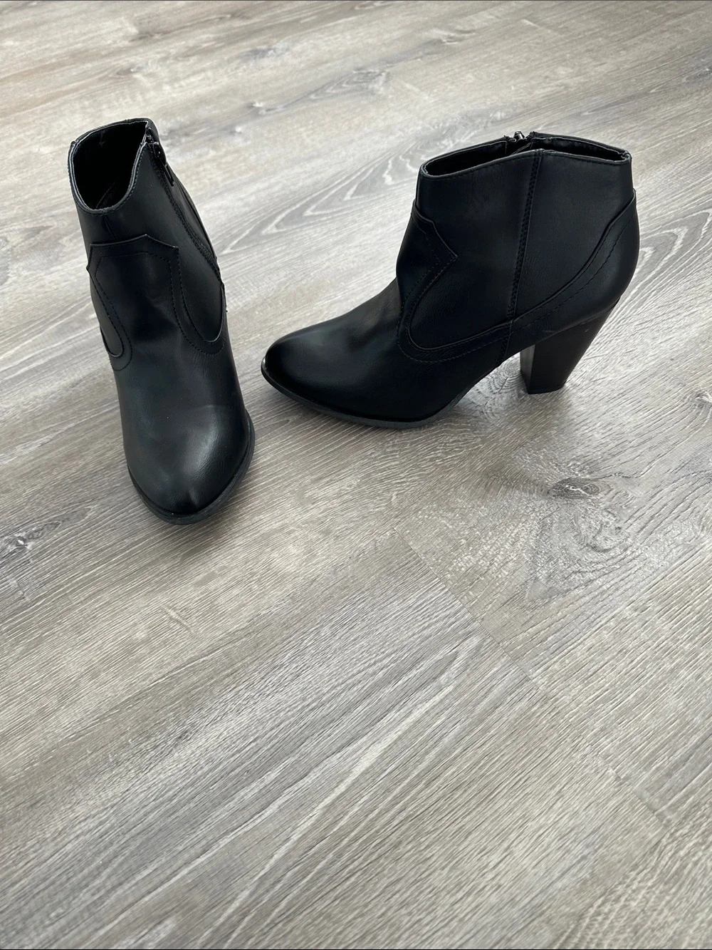 BAMBOO Black Pointed Toe Ankle Booties with Block Heel
